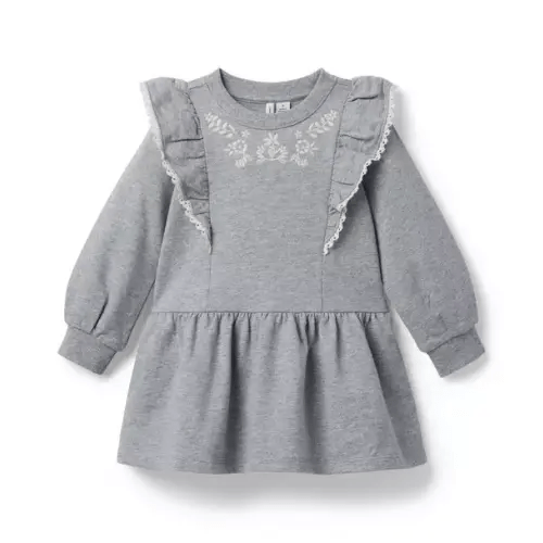 Girl Slate Heather Embroidered French Terry Dress by Janie and Jack