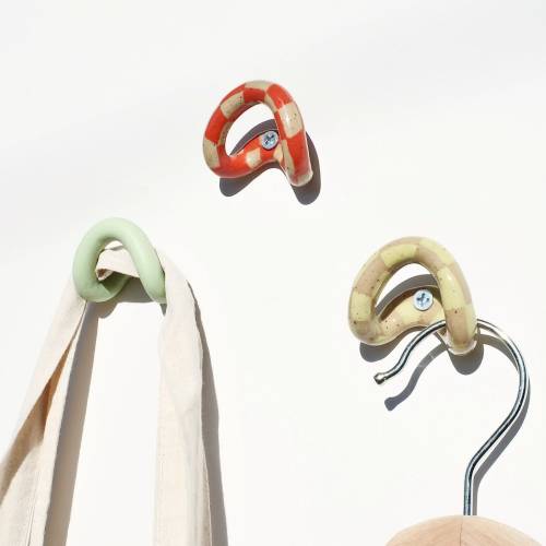 Pre-Order: Checker Wall Hooks Ceramic / Handmade Decorative Coat Hook / Colorful Funky Pattern Towel Hook / Wall Hanging Home Refresh