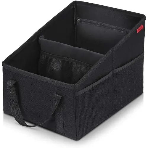 YOOFAN Car Seat Organizer - Passenger Seat Organizer, Collapsible Small Car Seat Storage Organizer for Console Front/Back, Automotive Backseat Organizer with Belt 4 Cup Holders for Kids Accessories