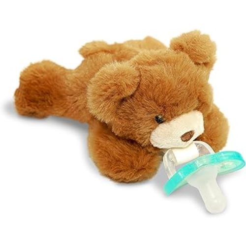 RaZbaby Bear RaZbuddy Stuffed Animal Pacifier Holder for Newborns & Up, Made in The USA, Detachable Orthodontic JollyPop Pacifier, Medical-Grade 100% BPA-Free Silicone, Baby Shower - 0 Months+