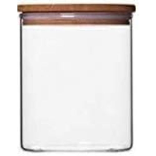 Air Tight Storage Jar, Glass Storage Tank with a Natural Bamboo Lid, 450 ML, 650 ML, 950 ML (Bamboo, 450ML)