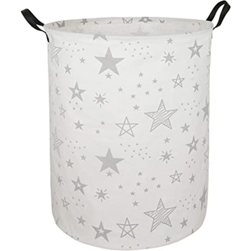 19.7" Inch Round Kids Laundry Clothes Hamper Laundry Basket with Handles,Baby Toys Storage Organizer Bins Laundry Gift Basket for Boys and Girls Room, Bedroom Decorate(Grey Star)