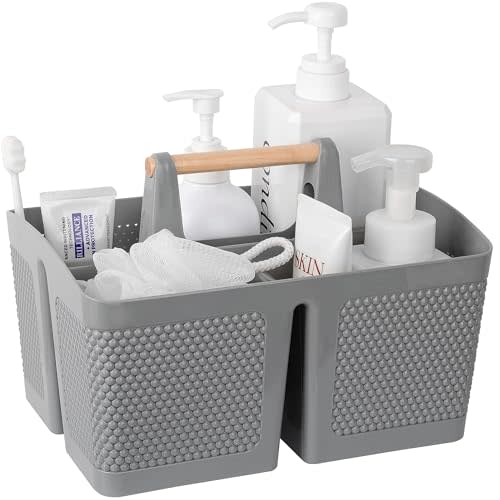 rejomiik Portable Shower Caddy Basket Plastic Cleaning Caddy Organizer Storage Tote with Handle for Bathroom, College, Dorm Room Essentials, Gray