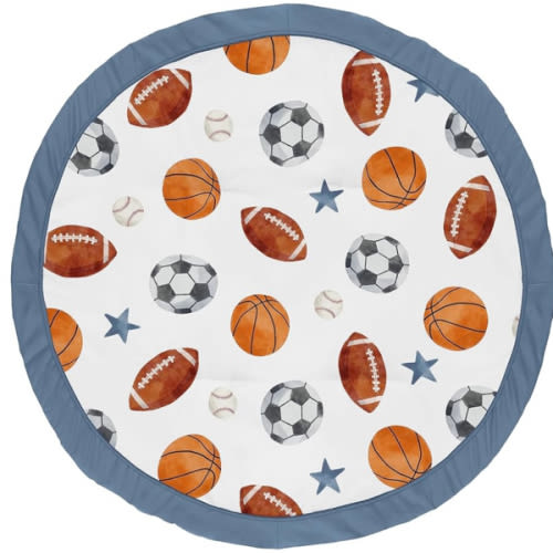 Sweet Jojo Designs Sports Theme Boy Baby Play Mat Tummy Time Activity Infant Playmat for Playpen Tent Teepee Floor Watercolor Vintage Sport Themed Soccer Football Baseball Basketball Blue Stars