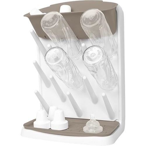 Ubbi Vertical Baby Bottle Drying Rack, Space Saving Countertop Drying Rack Baby Accessory, Taupe