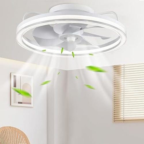 Ceiling Fans with Lights Flush Mount, ICDLTJ 19.7" Modern Ceiling Fans, Dimmable and Reversible LED Fan Light, DC Motor, 6 Wind Speeds, 3 Color Temperature, for Bedroom and Living Room