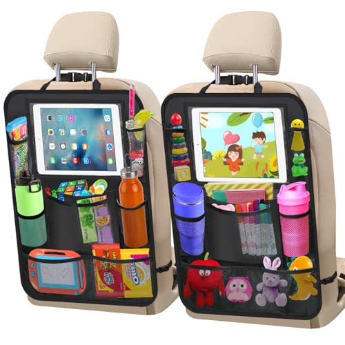 XBRN Car Backseat Organizer, Kick Mats Back Seat Protector with 11 inchTouch Screen Tablet Holder, Car Back Seat Storage Organizer for Kids