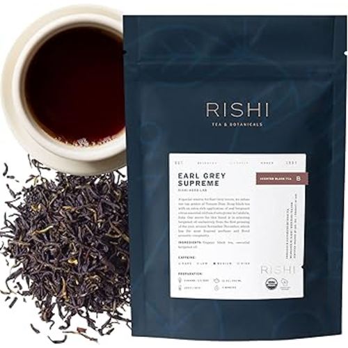 Rishi Tea Earl Grey Supreme Tea - Organic, Caffeinated Loose Leaf Tea with Bergamot Oil and Top Grade Yunnan Black Tea - 4 Ounces, 12+ Servings