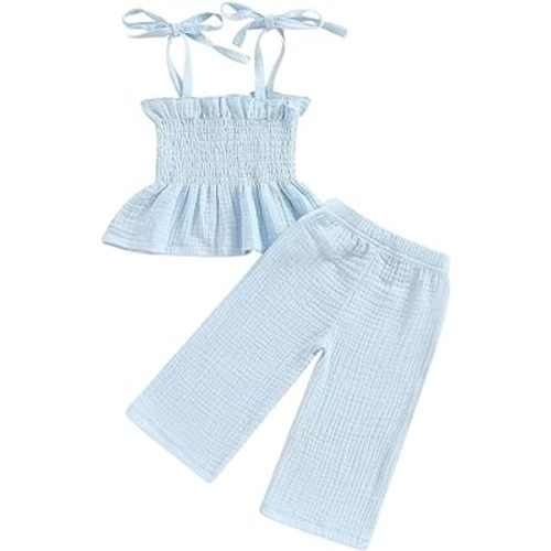 VISGOGO Infant Baby Toddler Girls Clothes Solid Color Sleeveless Camisole Linen Pants Set Baby Summer Outfits
