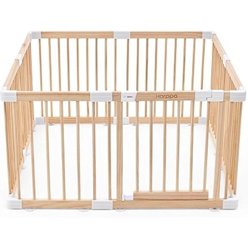 HARPPA Baby Gate Playpen Wooden Playpen for Babies and Toddlers Large Play Yards Baby Fence Play Area 43.3 x 43.3 x 24 inch