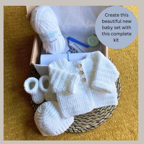 Cardigan, Hat, and Booties Crochet Starter Kit