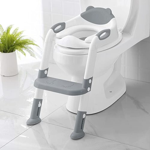 Toilet Potty Training Seat with Step Stool Ladder,SKYROKU Potty Training Toilet for Kids Boys Girls Toddlers-Comfortable Safe Potty Seat with Anti-Slip Pads Ladder (Grey) - Gray