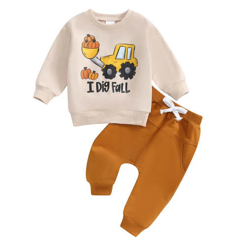Baby Toddler Boys 2Pcs I Dig Fall Halloween Thanksgiving Outfit Tracto – August + Willow