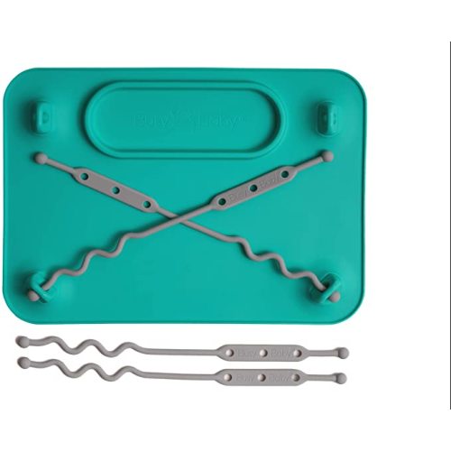 Busy Baby Silicone Placemat - Built-in Suction Cups - 4 Toy Tethers for Babies Toddlers and Kids - Food Grade Silicone - 8.5 x 11 in - Comes with Travel Sleeve - Dishwasher Safe - Spearmint