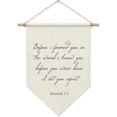 Bible Verse Wall Decor, Scripture Poster Hanger Frame, Christian Nursery Wall Art for Kids Room Bedroom Playroom, Christian Baby Shower Gifts for Boys Girls, Minimalist Modern Pennant Flag Banner