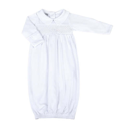 Blessed Smocked Girl Long Sleeve Gown - White