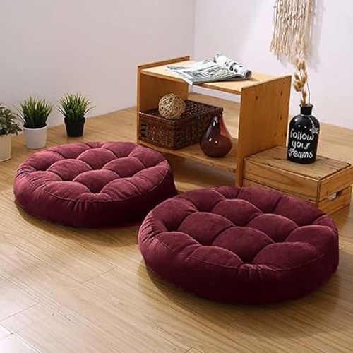Meditation Floor Pillow Set of 2 Large Round Floor Cushions for Adults Tufted Corduroy Floor Seat Pillows Cushion for Living Room Tatami Yoga,Wine Red