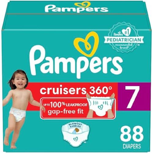 Pampers Diapers - Cruisers 360 - Size 7, 88 Count, Babyproof up to 100% Leakproof Pull-On Diaper