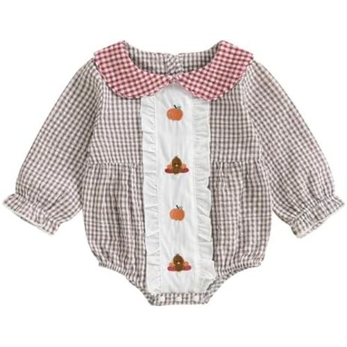 Baby Girl Halloween/Thanksgiving Outfit Long Sleeve Bubble Romper Peter Pan Collar Bodysuit Newborn Fall Clothes