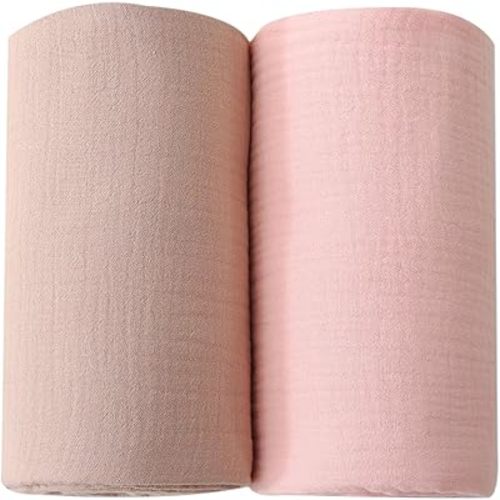 DaysU Muslin Baby Swaddle Blanket, Cotton Swaddling Blankets for Baby Boy and Girl, Nursery Skin-Friendly Baby Receiving Blanket for Newborns, Breathable Swaddle Wrap 2 Pack, 47”x47”-Mushroom+Rose