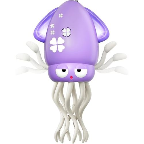 Dancing Octopus Baby Toy, Electric Crawling Octopus Tummy Time Toy, Rechargeable Magic Dancing Music Squid for 3 4 5 6 Year Old Kids Boy Girl Birthday Gifts, Funny Squid for Office Desk Decor (Purple)