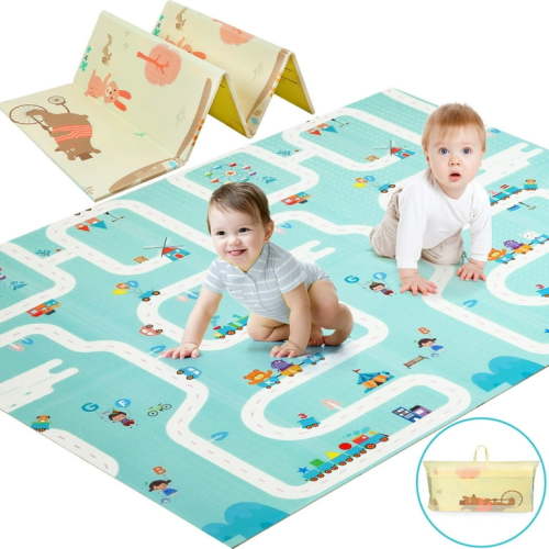 JoyStone Baby Play Mat, 78" X 70" Extra Large Reversible Foam Play Mat, Non-Toxic Foldable Animal Print Waterproof Crawl Mat for Toddlers and Babies