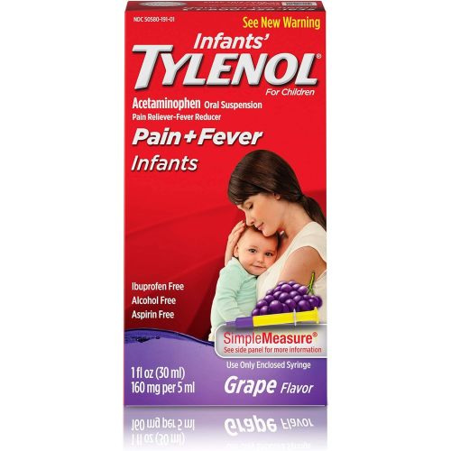 Tylenol Infants Pain and Fever Reliever, Oral Suspension, Grape Flavor, 1 Ounce (Pack of 1)