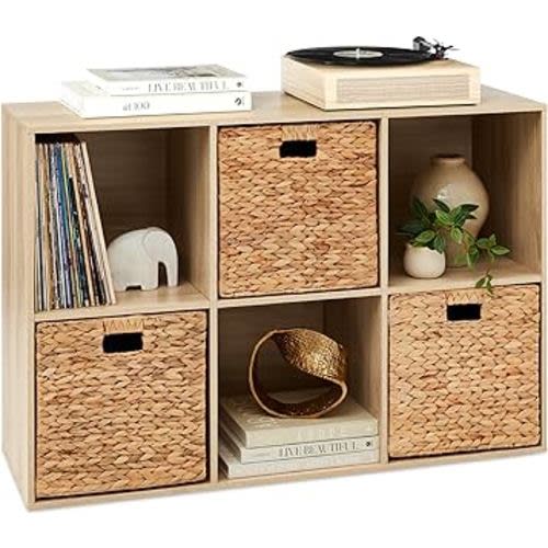 Best Choice Products 6-Cube Storage Organizer, 13.5in Shelf Opening, Bookcase, Display Shelf, Customizable w/ 3 Removable Back Panels – Light Oak
