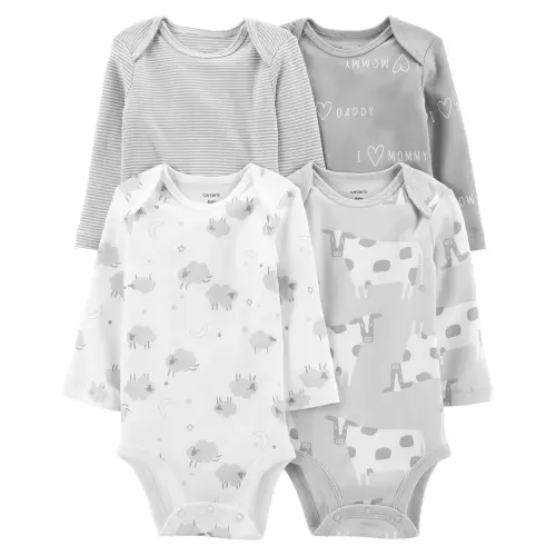 4-Pack Long-Sleeve Original Bodysuit - 6M - Grey