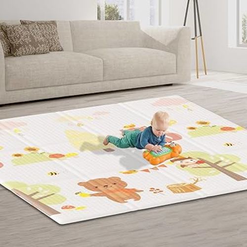 Baby Play Mat 74 x 50 Inch Foldable Baby Floor Mat, Reversible Baby Foam Mat for Babies and Toddlers Infants, Portable Waterproof Activity PlayMats for Indoor Outdoor