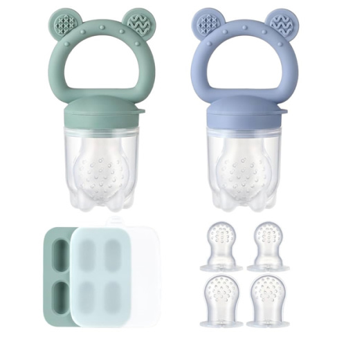 2 Pack Silicone Baby Fruit Feeder with Mini Freezer Tray, Baby Teethers, Breastmilk Popsicle Molds for Baby Teething Relief, Fresh Food Feeder for Safe Infant Self Feeding, Extra Food Pouches