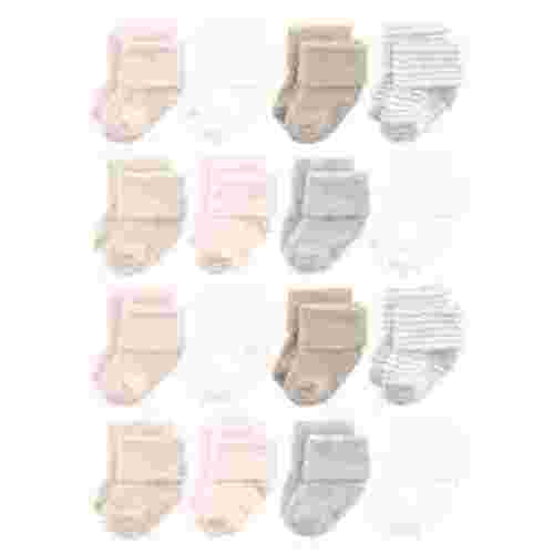 Hudson Baby Cotton Rich Baby Terry Socks 16-Pack, Pink Gray Stripe, 0-6 Months
