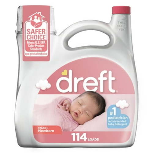 Dreft Newborn Baby Liquid Laundry Detergent, Sensitive Skin, Hypoallergenic, 114 Loads, 150 fl oz