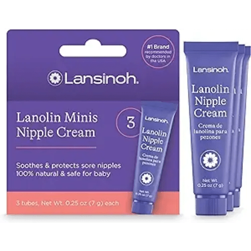 Lansinoh Lanolin Nipple Cream Safe for Breastfeeding Baby, Breastfeeding Essentials, 3 Mini Tubes, Each 0.25 Ounces