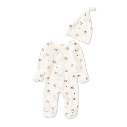 Starting Out Baby Boys Long Sleeve Footie Bear Coverall & Knot Hat 2-Piece Set