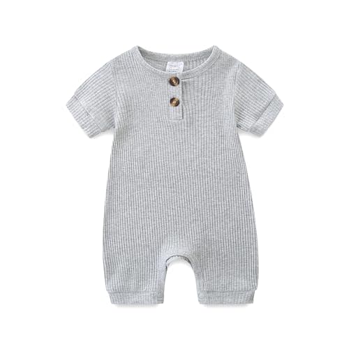 Unisex Newborn Baby Romper Ribbed Onesie Infant Long/Short Sleeve Jumpsuit