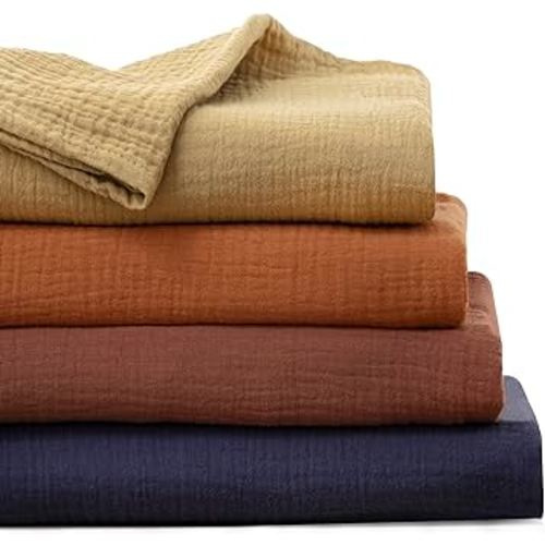 HBselect 4-Pack Cotton Months Baby Muslin Swaddle Blankets, Newborn Receiving Blanket Swaddling Wrap for Boys and Girls, Baby Essentials, Registry & Gift (Red,Blue,Light Orange,Light Brown)