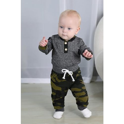 I'm so thankful Newborn Baby Boy Fall Clothes Infant Plaid Long Sleeve Button Romper and Pants Set Winter Outfits