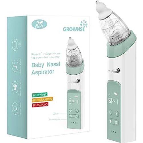 GROWNSY Nasal Aspirator for Baby, Electric Nose Aspirator for Toddler, Baby Nose Sucker, Automatic Nose Cleaner with 3 Silicone Tips, Adjustable Suctions, Music and Light Soothing Function (Green)
