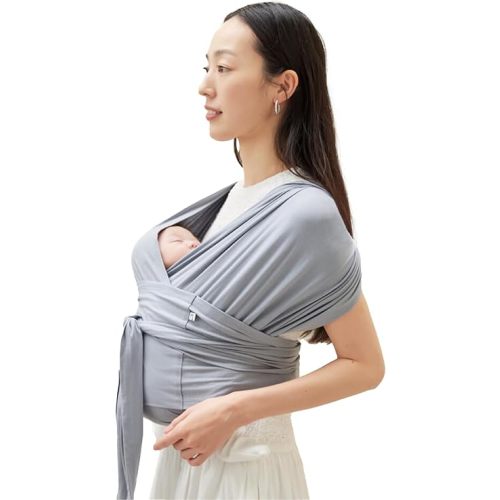 Konny Baby Carrier Flex SoftBreeze with Head Support - Adjustable, Easy to Wear Baby Wrap Sling, Perfect for Newborn Babies Essentials up to 44 lbs (M-4XL) - Blue Grey
