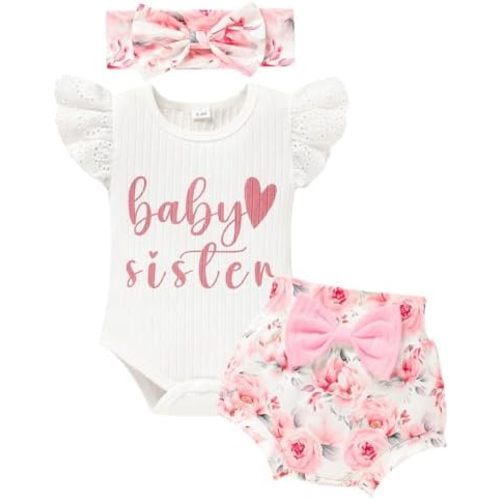 Baby Girl Clothes Infant Summer Outfits Set Ruffle Short Sleeve Top+Flower Print Shorts+Bow Hairband 3 Pcs Set