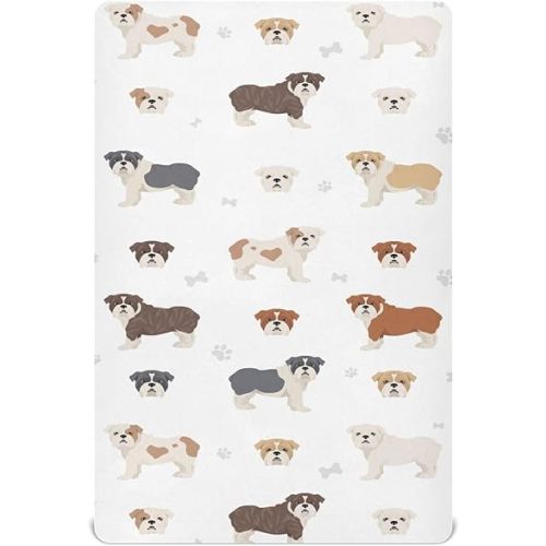 Crib Sheets for Boys Different English Bulldog Toddler Baby Girl Sheets for Crib,Neutral Mini Crib Nursery Mattress Sheets Fitted,Crib Mattress Soft & Breathable 52 * 28 * 9In