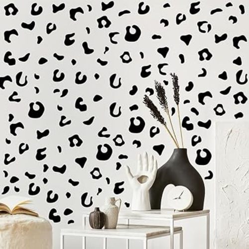360 PCS Matte Black Leopard Print Wall Decals, 10 Sheets Peel & Stick Removable Vinyl Stickers, Mixed Sizes 0.6–2.6 in Leopard Spots for Bedroom, Living Room, Dorm & Aesthetic Home Decor