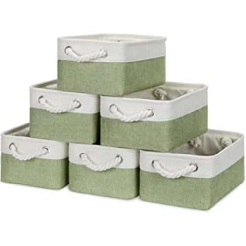 Bidtakay Small Baskets for Organizing Linen Closet Storage Baskets Set Of 6 Decorative Storage Bins for Shelves Cute Rectangular Baskets for Gifts Empty Nursery Dog Toys Baby Storage (White&Green)
