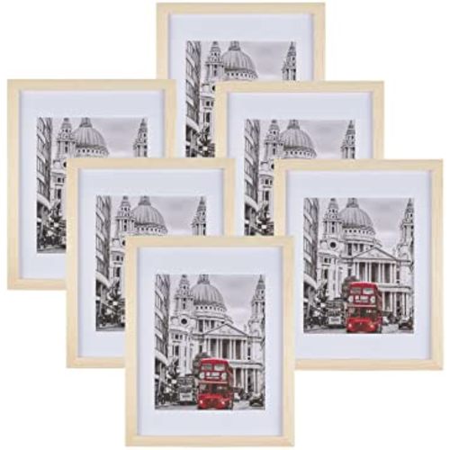 Charein 11x14 Picture Frame Set of 6, Made of Solid Wood for 8x10 pictures with Mat or 11x14 without Mat, Multi Photo Frames for Wall Hanging and Tabletop Display Home Office Decor, Wood Grain