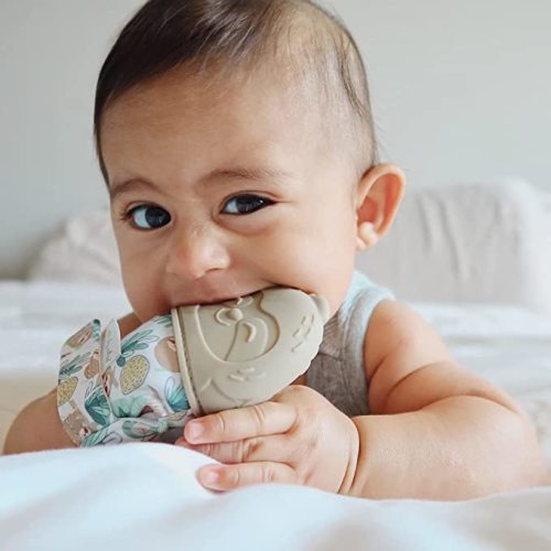 Itzy Ritzy Silicone Teething Mitt - Soothing Infant Teething Mitten with Adjustable Strap, Crinkle Sound & Textured Silicone to Soothe Sore & Swollen Gums - Baby Teething Toy for 3 Months & Up, Sloth - 1 Count (Pack of 1)