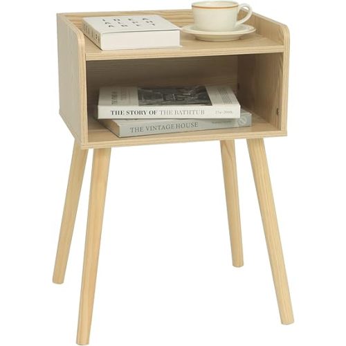 MaxSmeo Nightstand, Mid Century Modern Side Table Bedroom with Storage, Small End Bedside Table with Solid Wood Legs for Living Room, Office Small Spaces (Natural)
