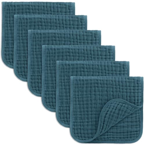 Comfy Cubs Muslin Burp Cloths 20" x 10", Pack of 6 - Large, 6-Layer, Ultra Absorbent 100% Cotton for Baby Drool and Messes - Soft, Safe & Gentle Baby Burp Cloths Set for Boys & Girls - Neptune