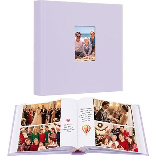 Aevdor 240 Pockets 4x6 Photo Album with Writing Space, Large Capacity Photo Album 4x6 Holds 240 Photos, Linen Cover Acid Free Photo Book with Memo for Baby Family Anniversary Wedding Pictures, Purple