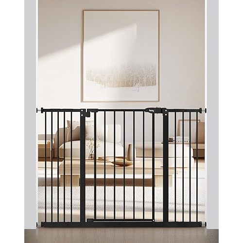 keny 29"-42.7" Baby Gate for Stairs, Auto Close Dog Gate for Doorways, No Drilling Needed, Safety Barrier for Kids and Pets, 30" Tall, Black
